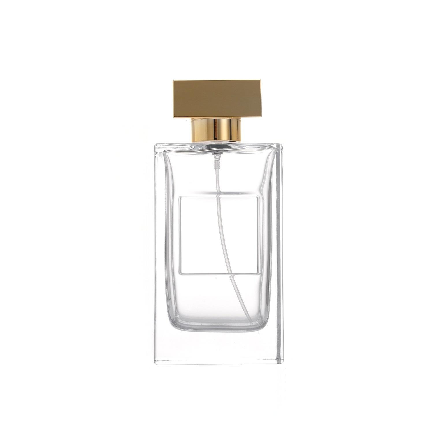 100ml Rectangular Glass Perfume Bottle | Gold Minimalist Square Cap
