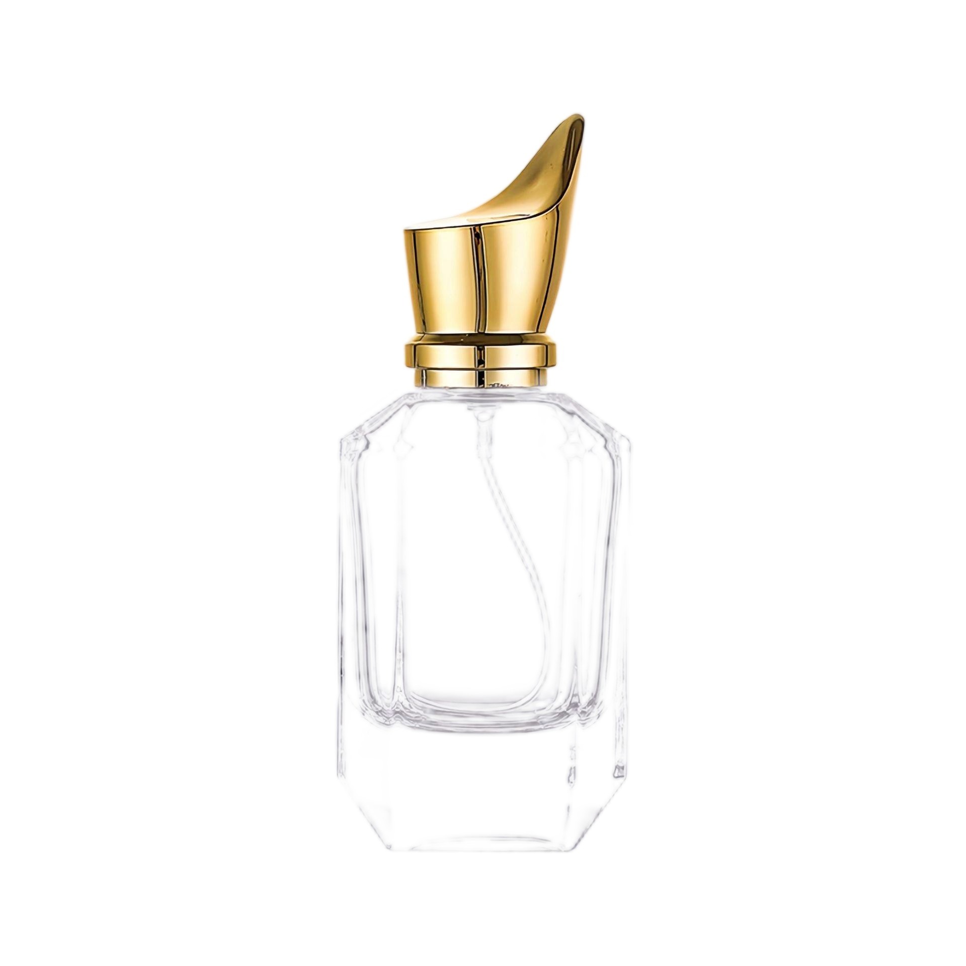 50ml Octagonal Glass Perfume Bottle | Gold Flame Cap