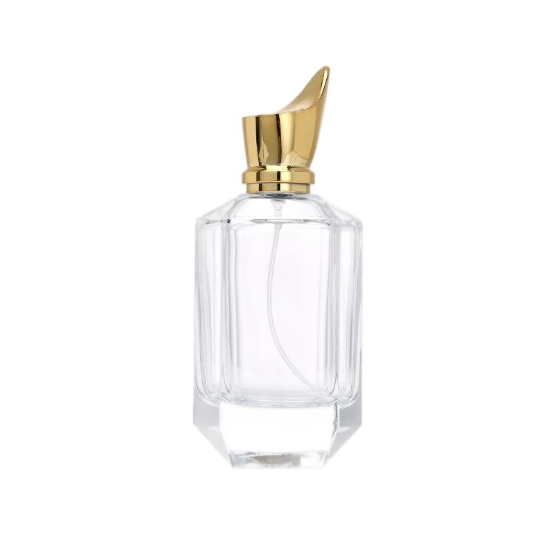 100ml Octagonal Glass Perfume Bottle | Gold Flame Cap