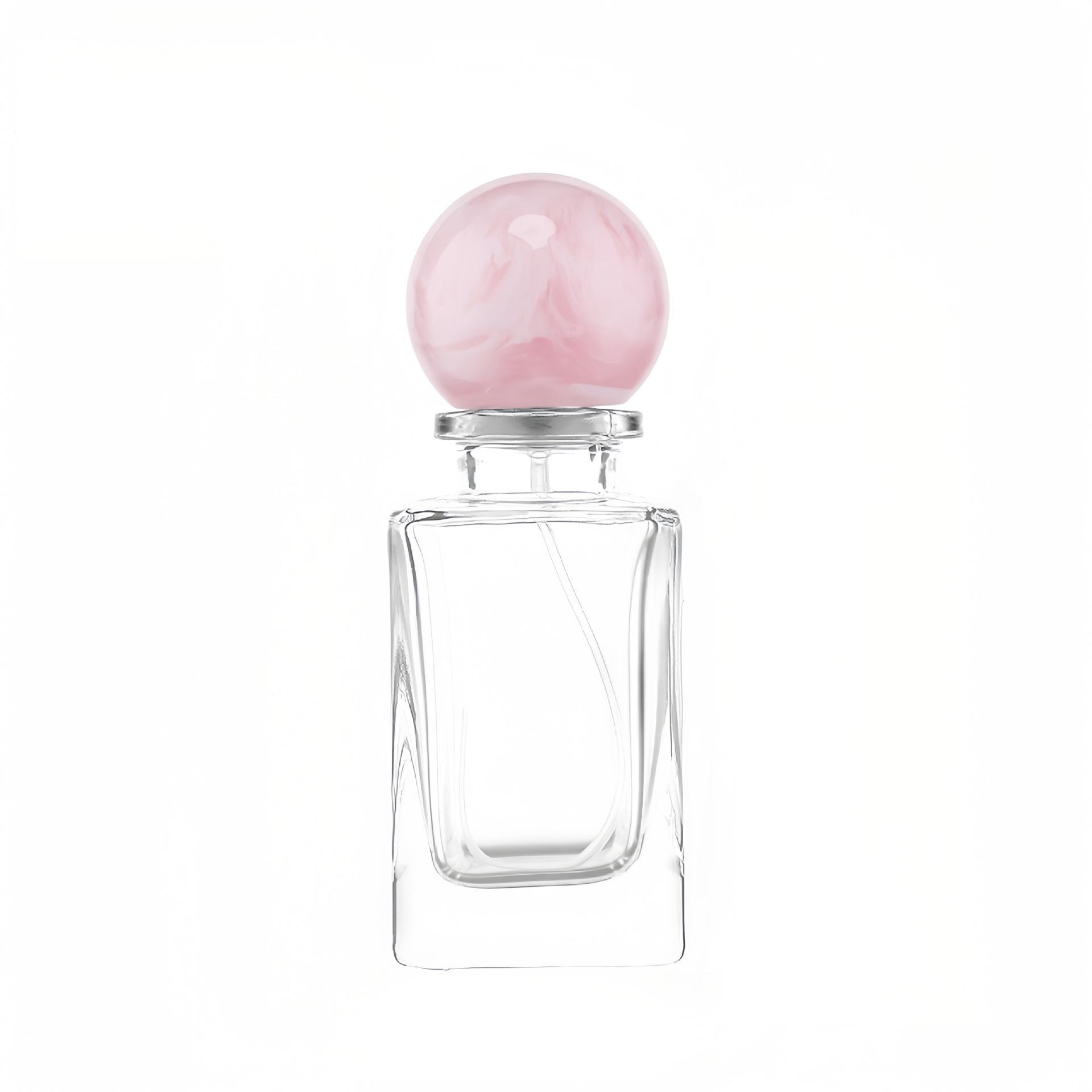 50ml Rectangular Glass Perfume Bottle | Pink Marbled Cap