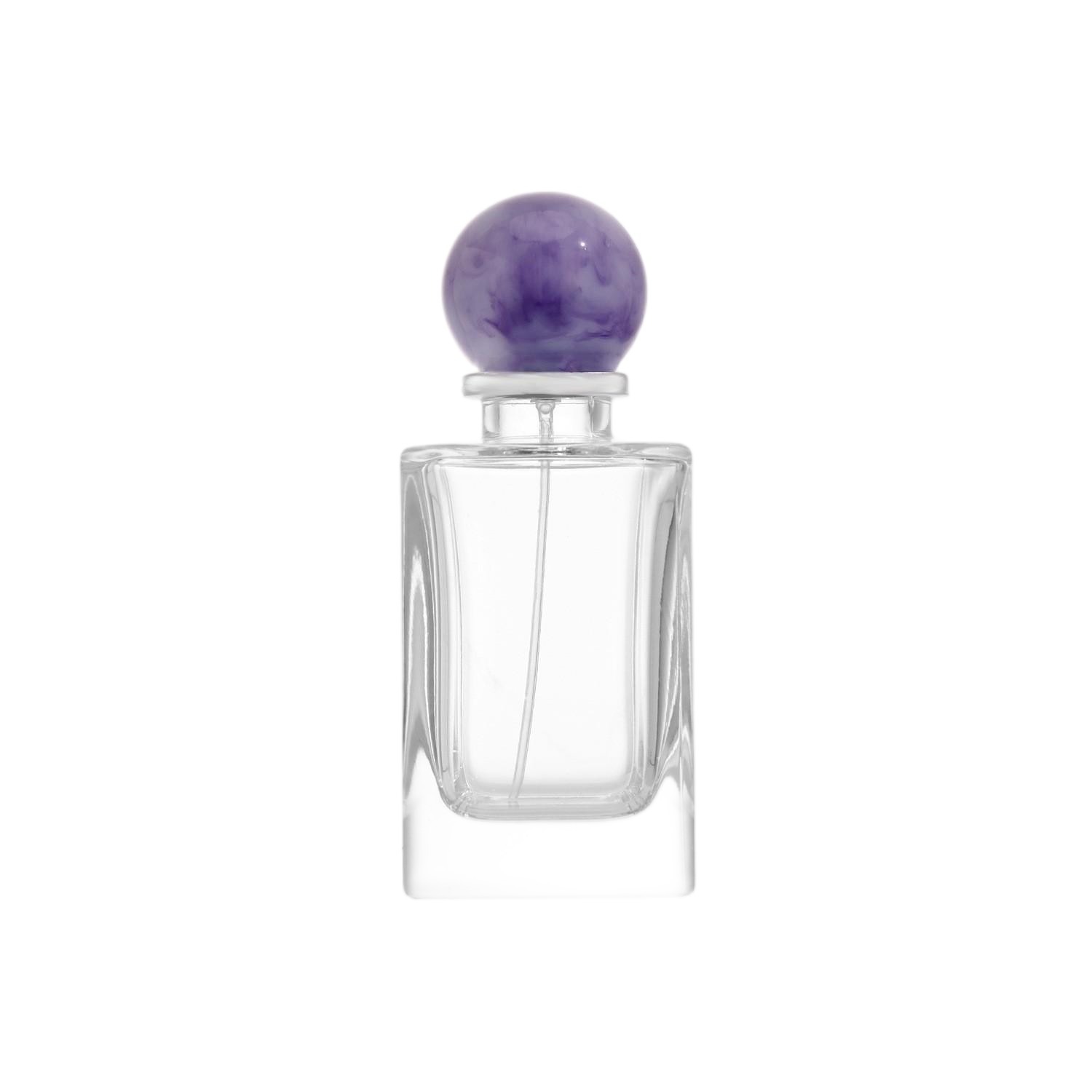 100ml Rectangular Perfume Bottle with Marbled Purple Ball Cap