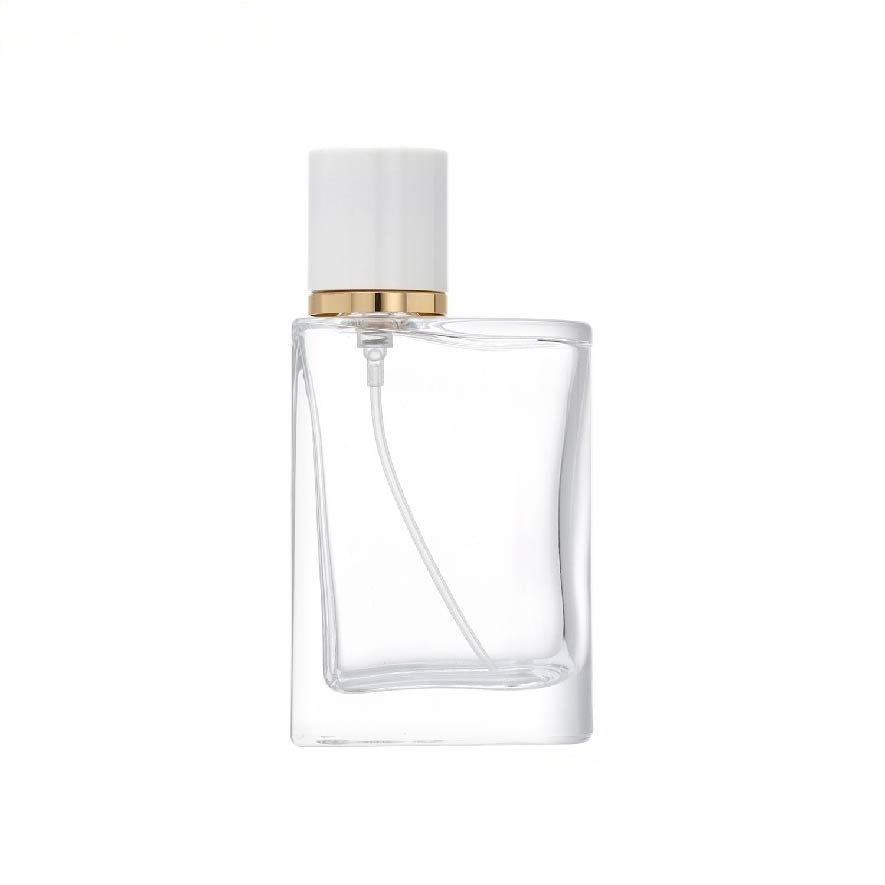 50ml Rectangular Glass Perfume Bottle | Gold-Ring Cap