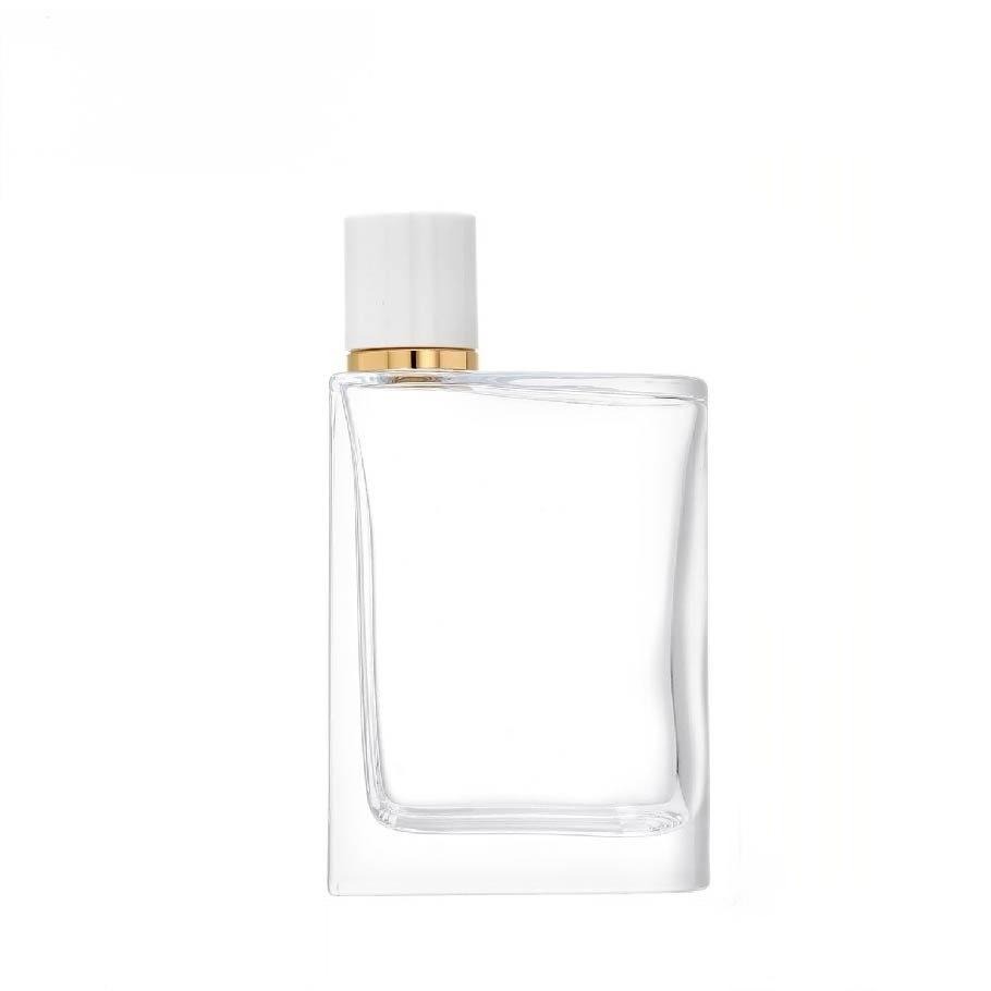 100ml Rectangular Clear Glass Perfume Bottle with White & Gold Cap