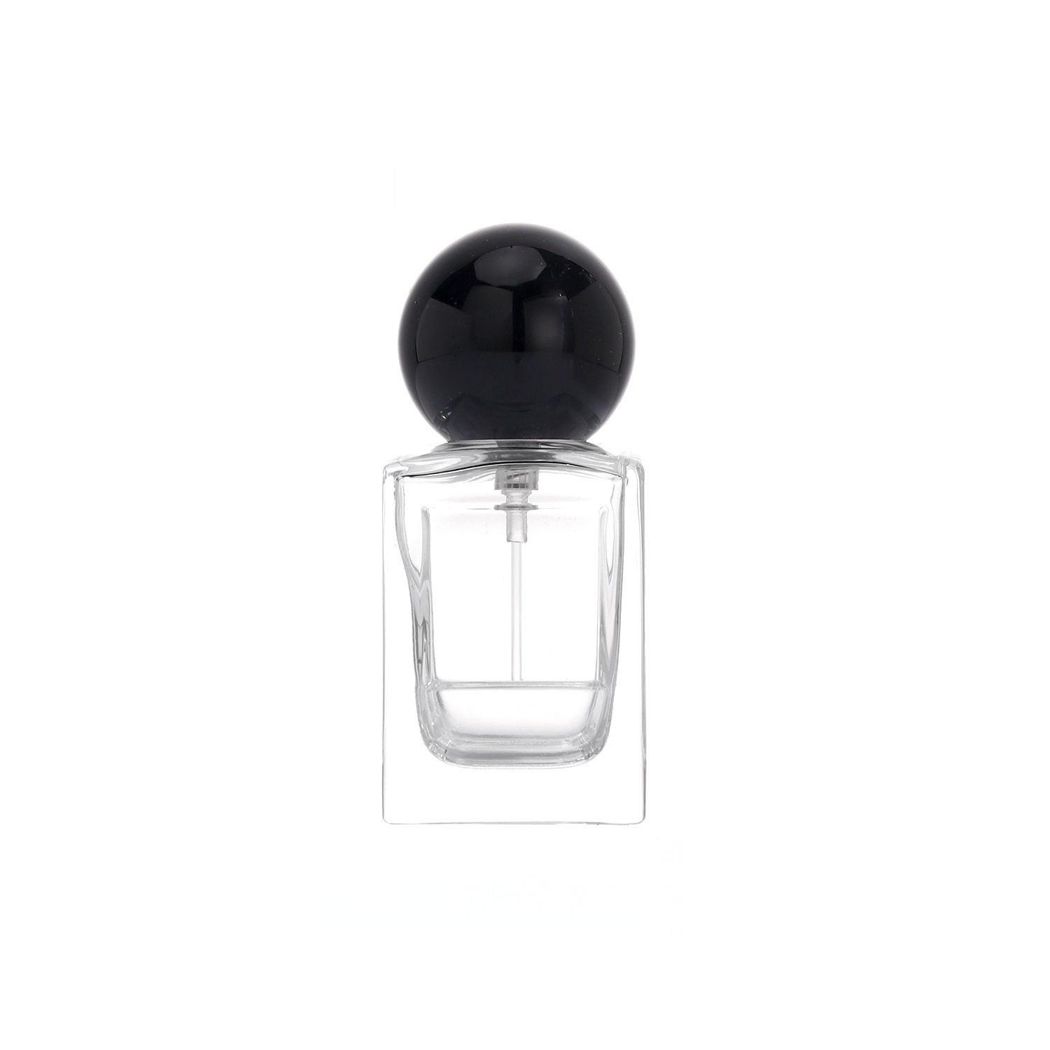 30ml Sleek Square Glass Perfume Bottle with Black Minimalist Ball Cap