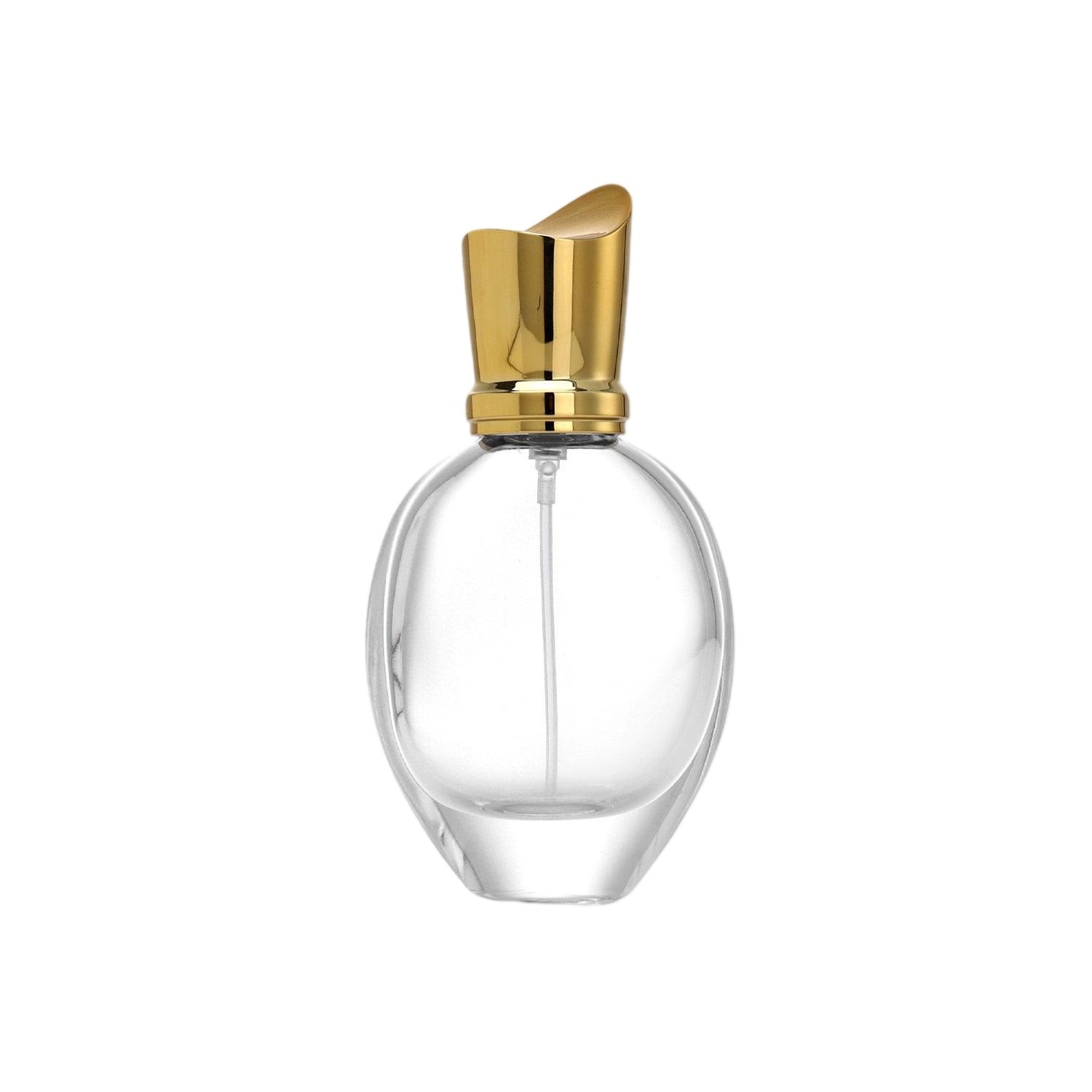 30ml Oval Cylindrical Clear Glass Perfume Bottle with Gold Curved Cap