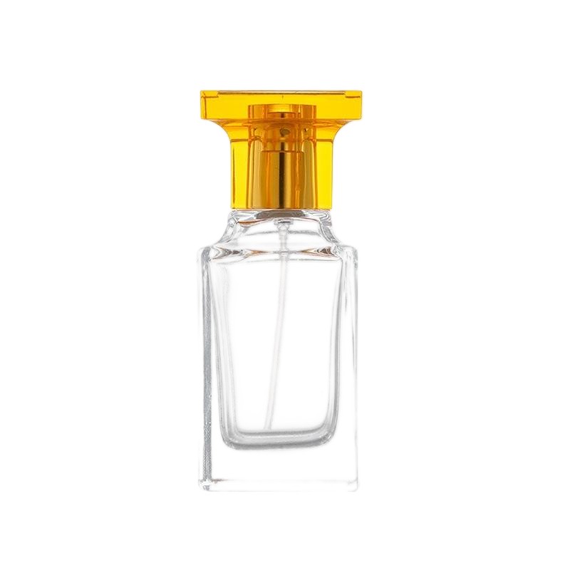 50ml Square Glass Perfume Bottle | Translucent Gold Geometric Cap