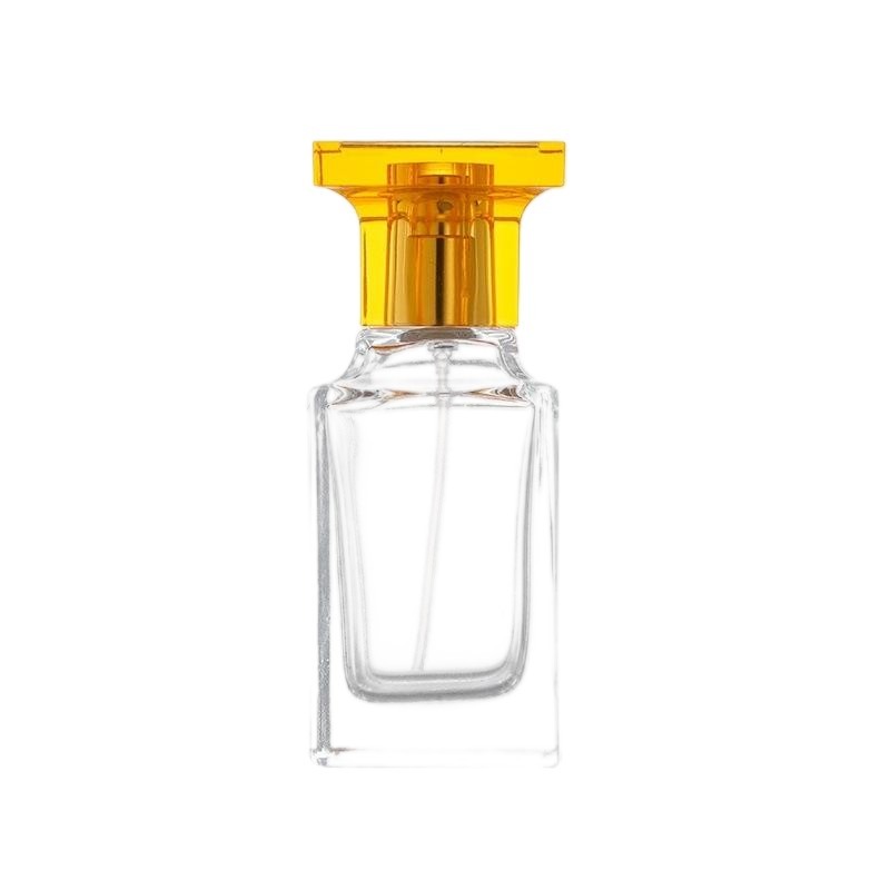 50ml Square Glass Perfume Bottle | Translucent Gold Geometric Cap