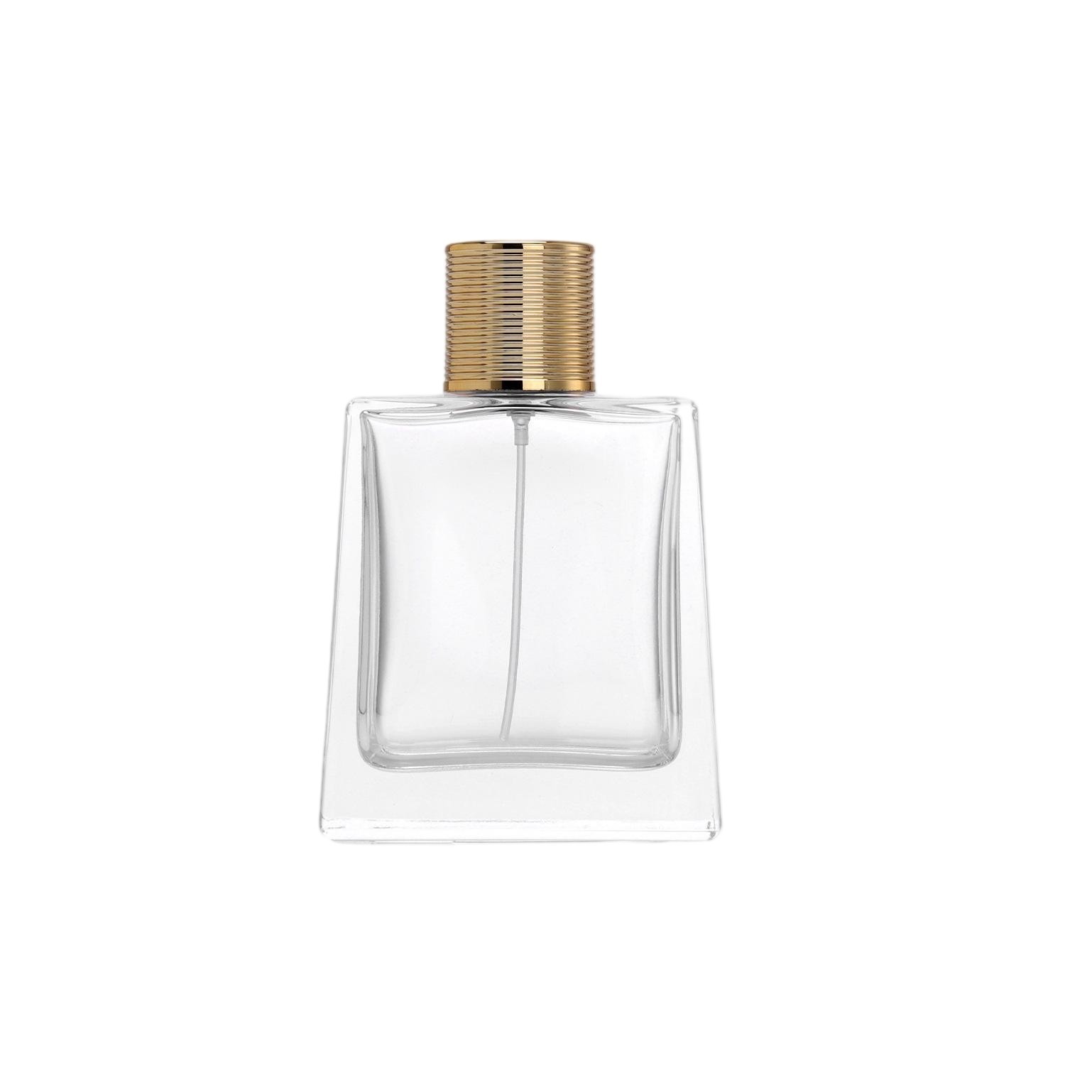 100ml Tapered Square Glass Perfume Bottle | Ribbed Gold Collar