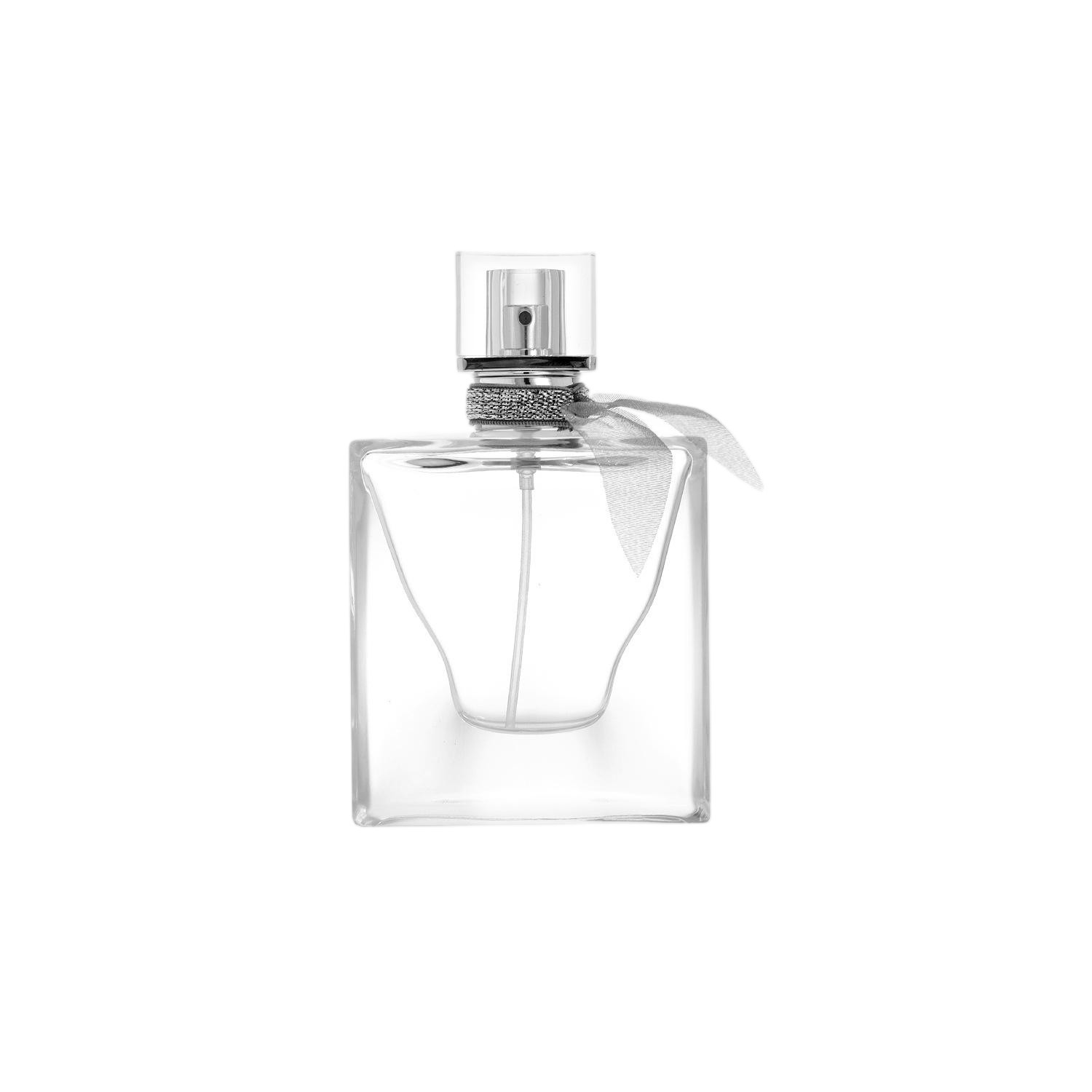 30ml Curved Glass Perfume Bottle | Silver Ribbon & Crystal Cap