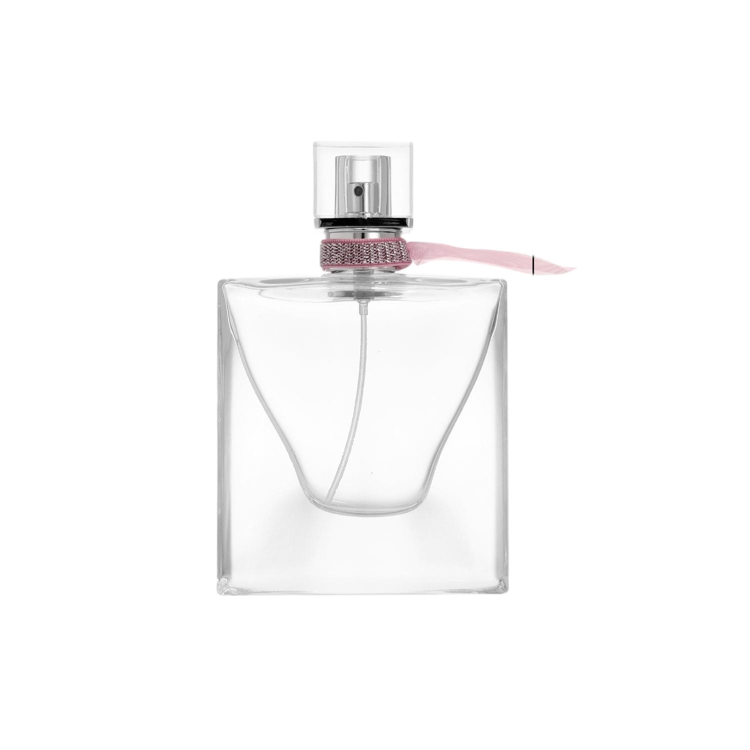 50ml Curved Glass Perfume Bottle | Pink Ribbon & Crystal Cap