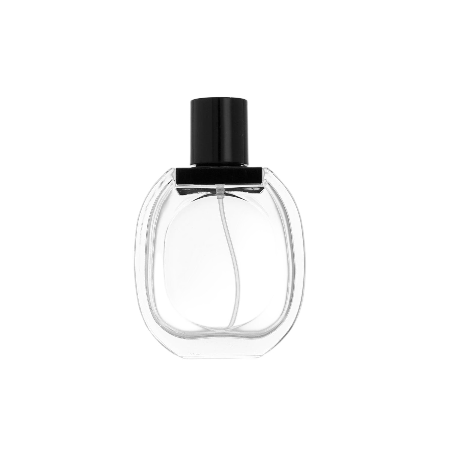 80ml Oval Flat Glass Perfume Bottle | Minimalist Black Cap