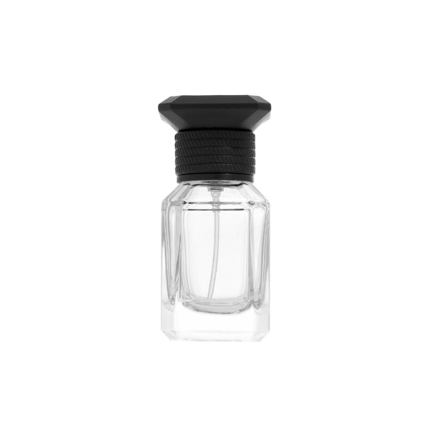 30ml Octagonal Glass Perfume Bottle | Black Textured Wide Cap