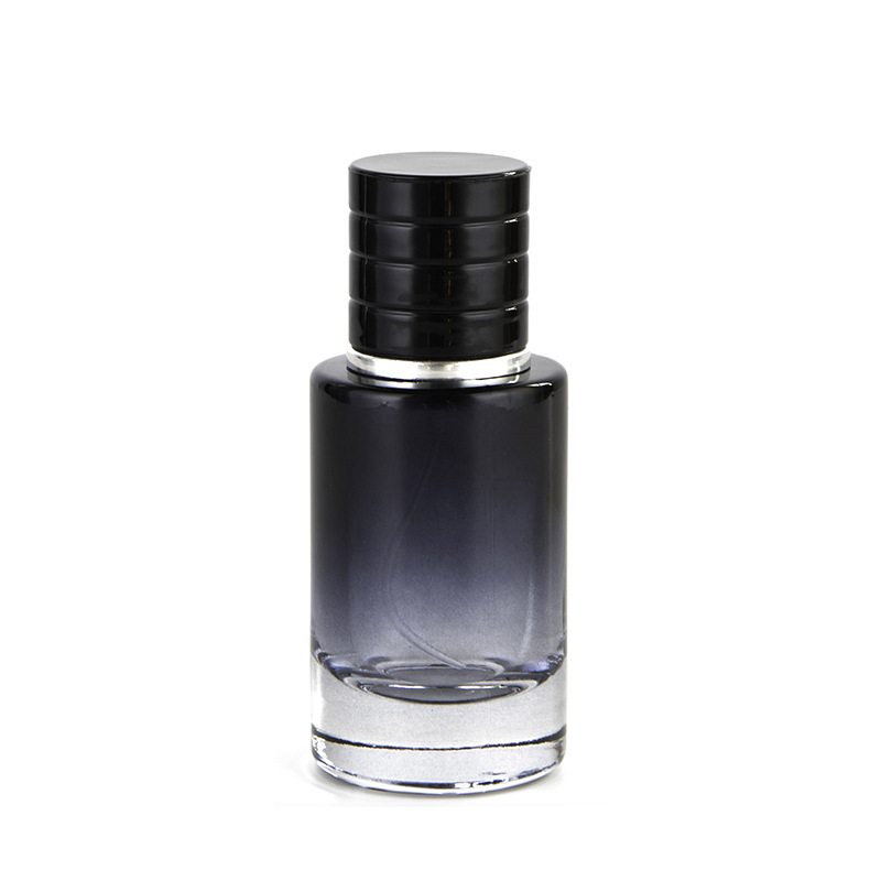 Cylindrical Glass Perfume Bottle with Gradient Blue Spray