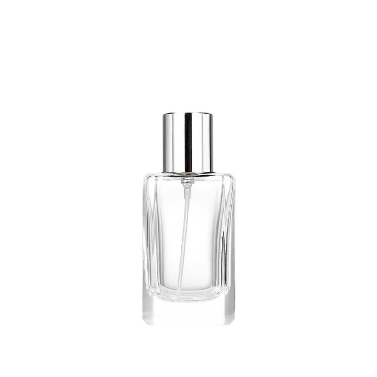 30ml Slim Flat Square Glass Perfume Bottle with Silver Cap