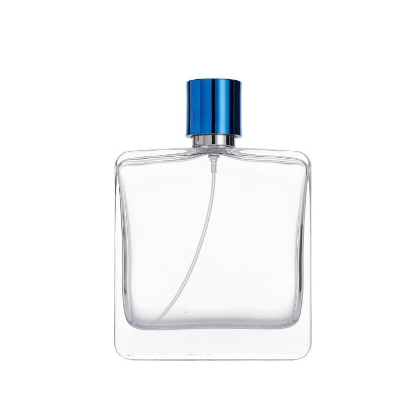 100ml Rectangular Glass Perfume Bottle with metallic blue cap