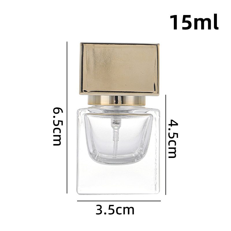15ml Square Glass Perfume Bottle | Gold Cap Crimp Pump
